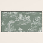 Toile de Jouy Vintage French Pastoral Sage Green & White Desk Mat Gallery Image 3