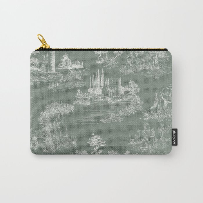 Toile de Jouy Vintage French Pastoral Sage Green & White Carry All Pouch Gallery Image 1