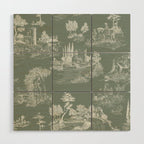 Toile de Jouy Vintage French Pastoral Sage Green & White Wood Wall Art Gallery Image 1