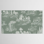 Toile de Jouy Vintage French Pastoral Sage Green & White Tablecloth Gallery Image 2