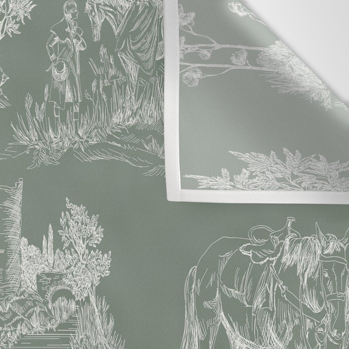 Toile de Jouy Vintage French Pastoral Sage Green & White Wall Tapestry Gallery Image 3