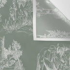 Toile de Jouy Vintage French Pastoral Sage Green & White Wall Tapestry Gallery Image 3