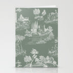 Toile de Jouy Vintage French Pastoral Sage Green & White Stationery Card Gallery Image 2