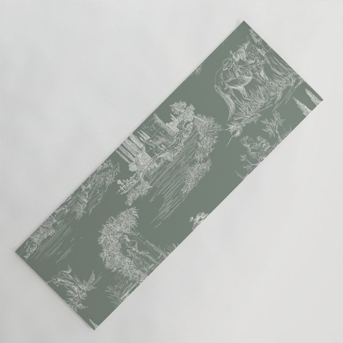 Toile de Jouy Vintage French Pastoral Sage Green & White Yoga Mat Gallery Image 1