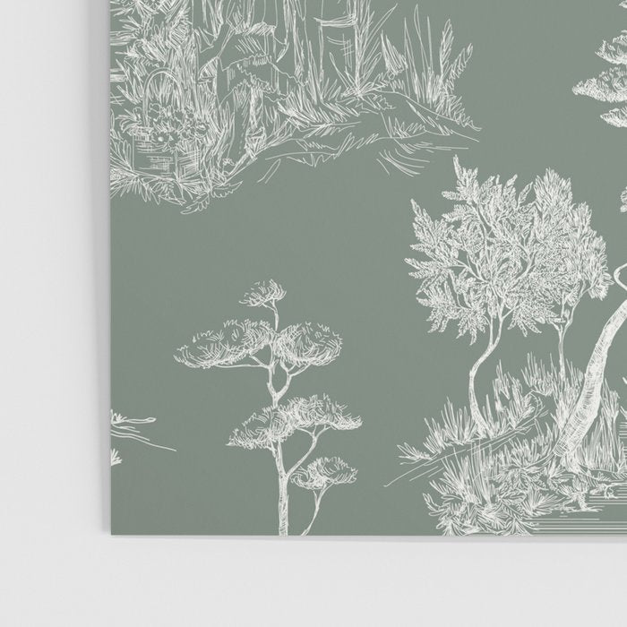 Toile de Jouy Vintage French Pastoral Sage Green & White Poster Gallery Image 3