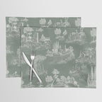 Toile de Jouy Vintage French Pastoral Sage Green & White Placemat Gallery Image 1