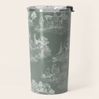 Toile de Jouy Vintage French Pastoral Sage Green & White Travel Mug Gallery Image 2