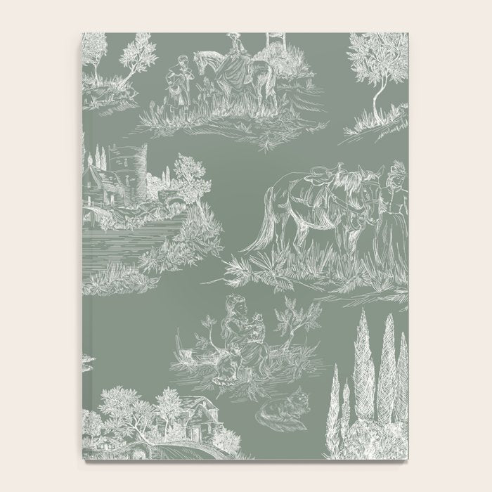 Toile de Jouy Vintage French Pastoral Sage Green & White Notebook Gallery Image 4