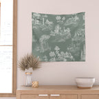 Toile de Jouy Vintage French Pastoral Sage Green & White Wall Tapestry Gallery Image 2