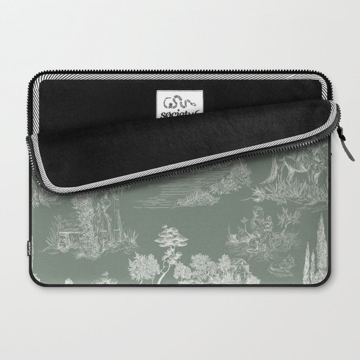Toile de Jouy Vintage French Pastoral Sage Green & White Laptop Sleeve Gallery Image 2