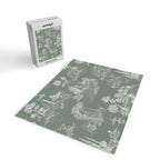 Toile de Jouy Vintage French Pastoral Sage Green & White Jigsaw Puzzle Gallery Image 2