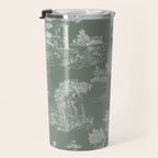 Toile de Jouy Vintage French Pastoral Sage Green & White Travel Mug Gallery Image 3