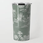 Toile de Jouy Vintage French Pastoral Sage Green & White Travel Mug Gallery Image 1