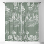 Toile de Jouy Vintage French Pastoral Sage Green & White Window Curtain Gallery Image 5