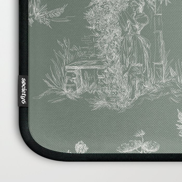 Toile de Jouy Vintage French Pastoral Sage Green & White Laptop Sleeve Gallery Image 3