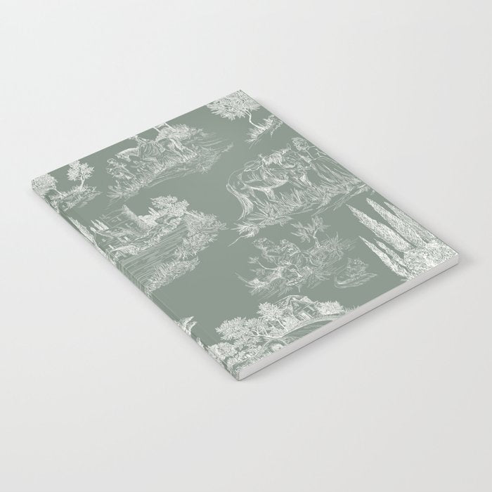 Toile de Jouy Vintage French Pastoral Sage Green & White Notebook Gallery Image 1