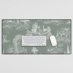 Toile de Jouy Vintage French Pastoral Sage Green & White Desk Mat Gallery Image 1