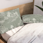 Toile de Jouy Vintage French Pastoral Sage Green & White Pillow Sham Gallery Image 2