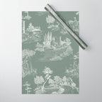 Toile de Jouy Vintage French Pastoral Sage Green & White Wrapping Paper Gallery Image 1