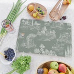 Toile de Jouy Vintage French Pastoral Sage Green & White Cutting Board Gallery Image 2