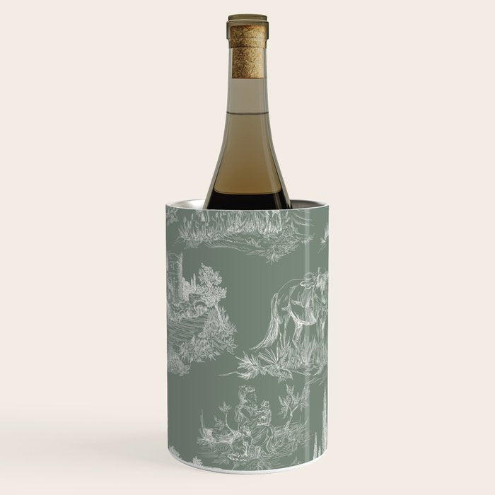Toile de Jouy Vintage French Pastoral Sage Green & White Wine Chiller Gallery Image 3