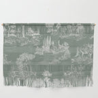 Toile de Jouy Vintage French Pastoral Sage Green & White Wall Hanging Gallery Image 1