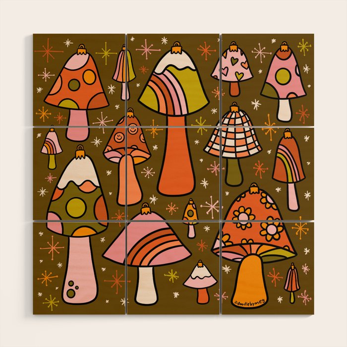 Mushroom Ornaments Wood Wall Art Gallery Image 1