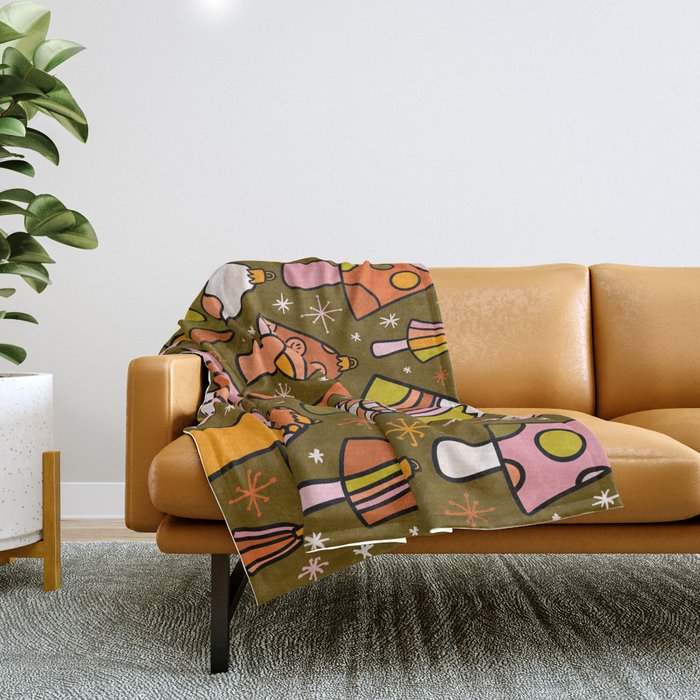 Mushroom Ornaments Throw Blanket Gallery Image 1