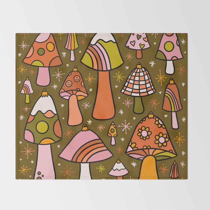 Mushroom Ornaments Throw Blanket Gallery Image 2