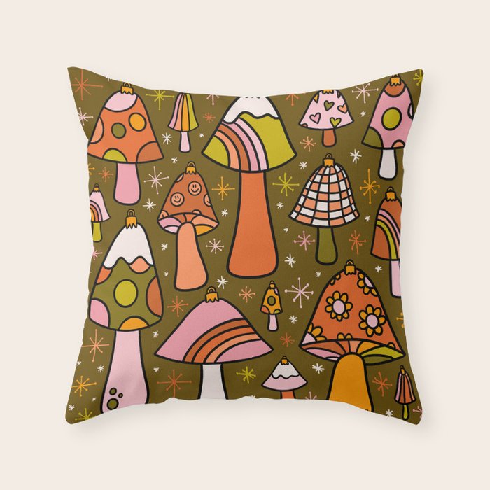 Mushroom Ornaments Throw Pillow Gallery Image 6