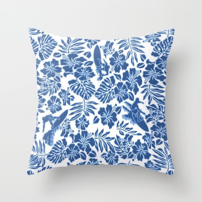 Surf Pareau Hawaiian Hibiscus Aloha Shirt Print Throw Pillow Gallery Image 1