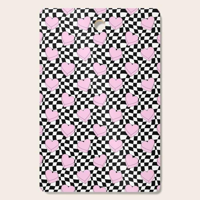 Pink love heart candy checkered pattern Cutting Board Gallery Image 1