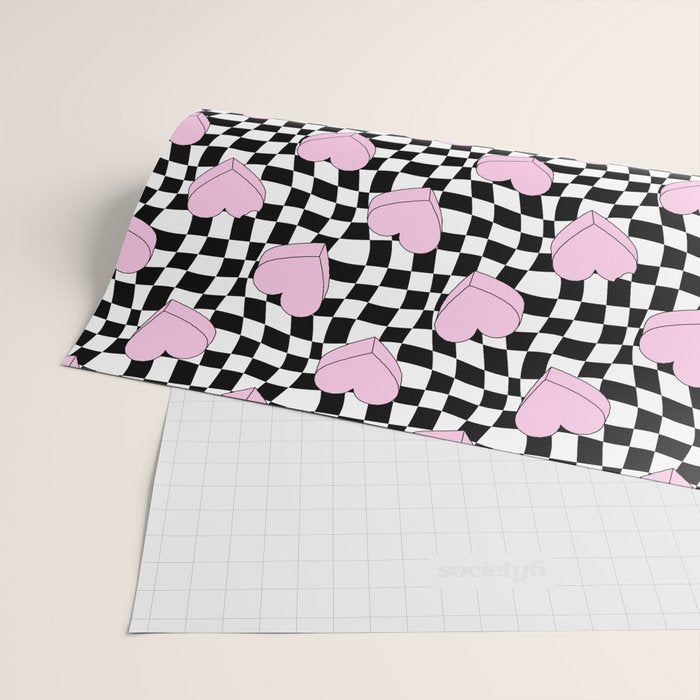 Pink love heart candy checkered pattern Wrapping Paper Gallery Image 2