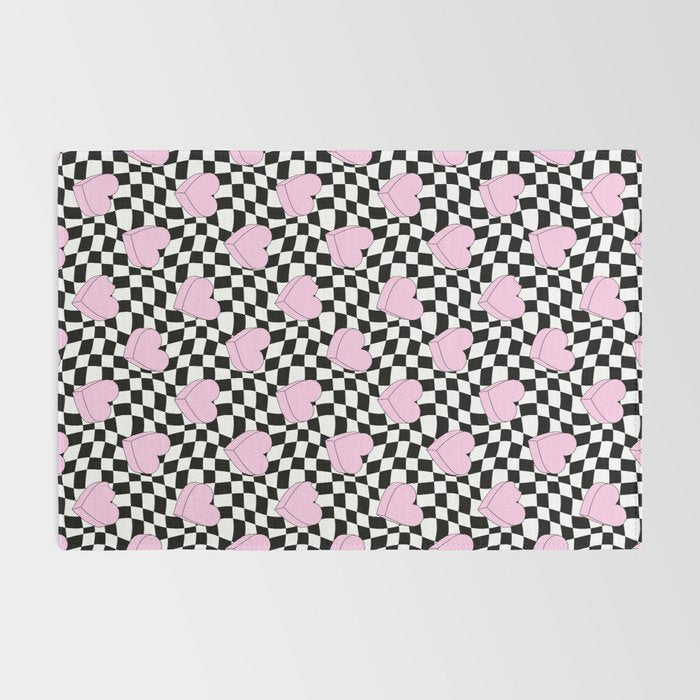 Pink love heart candy checkered pattern Rug Gallery Image 2