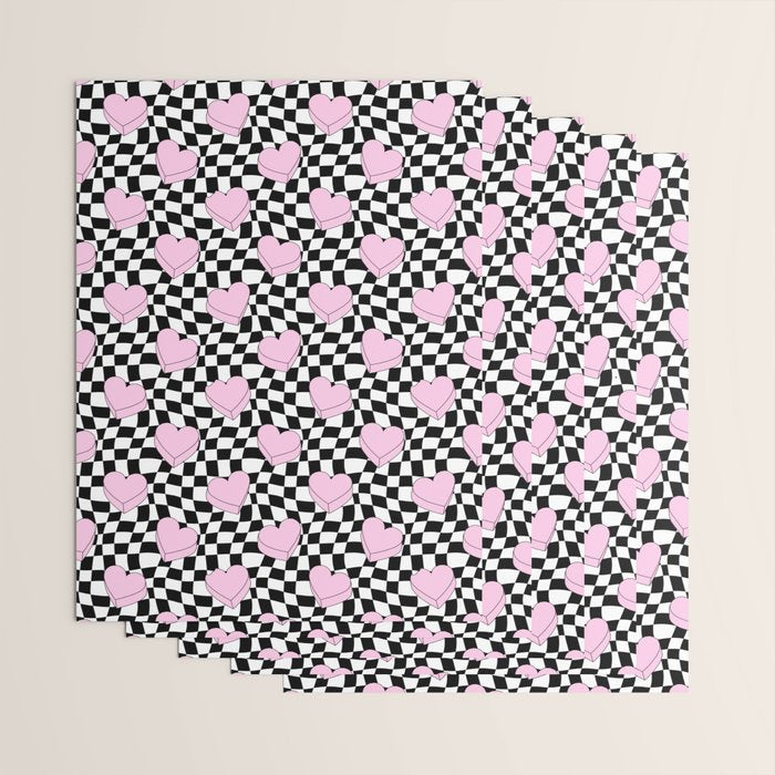 Pink love heart candy checkered pattern Wrapping Paper Gallery Image 3