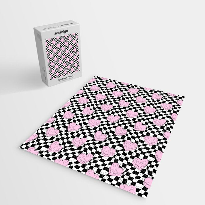 Pink love heart candy checkered pattern Jigsaw Puzzle Gallery Image 2
