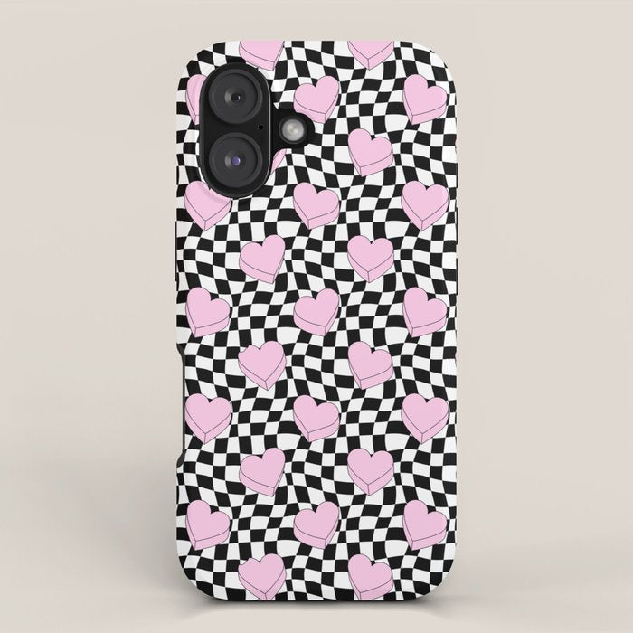Pink love heart candy checkered pattern iPhone Case Gallery Image 1
