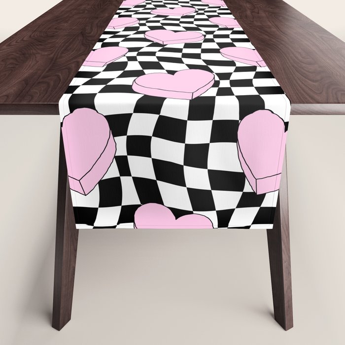Pink love heart candy checkered pattern Table Runner Gallery Image 1