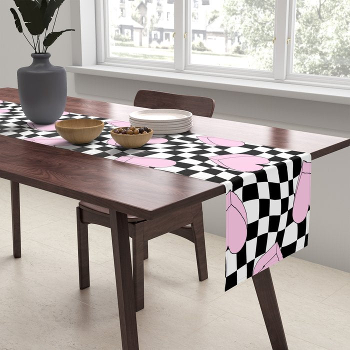Pink love heart candy checkered pattern Table Runner Gallery Image 2
