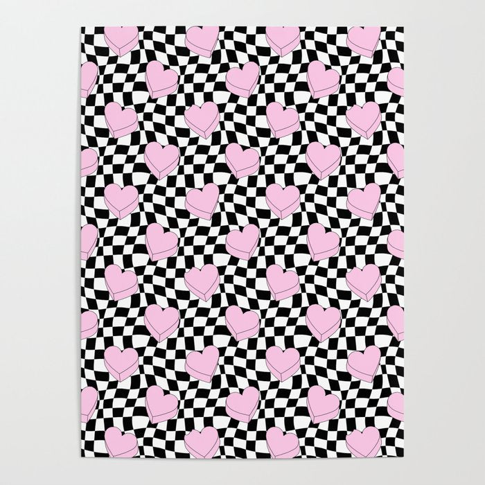 Pink love heart candy checkered pattern Poster Gallery Image 1