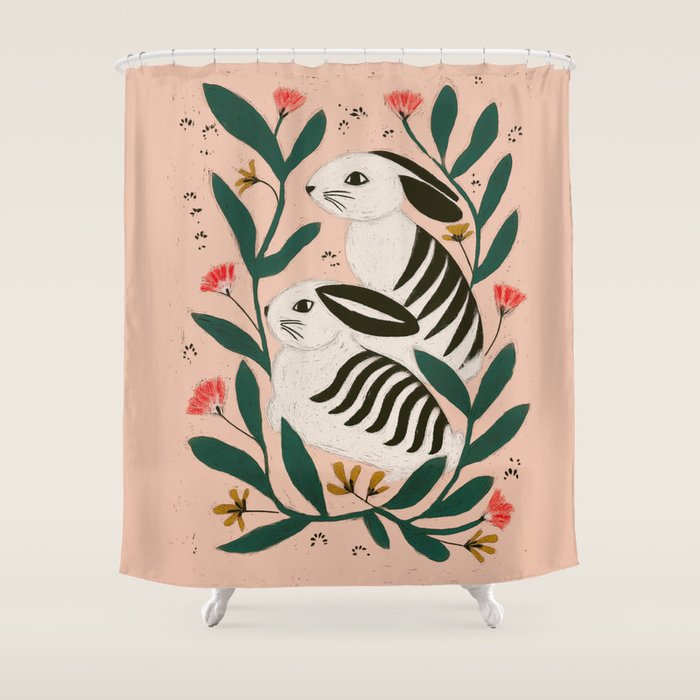 Hares Among Flowers Shower Curtain Gallery Image 1