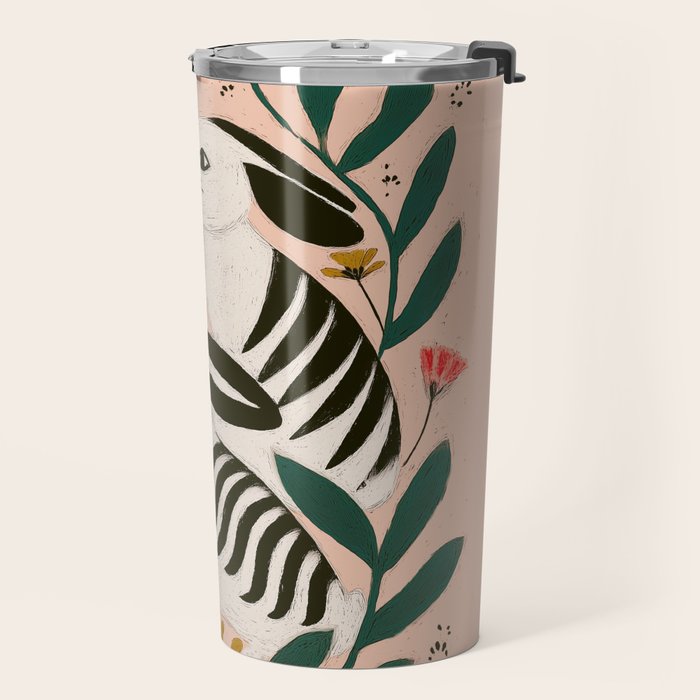 Hares Among Flowers Travel Mug Gallery Image 2