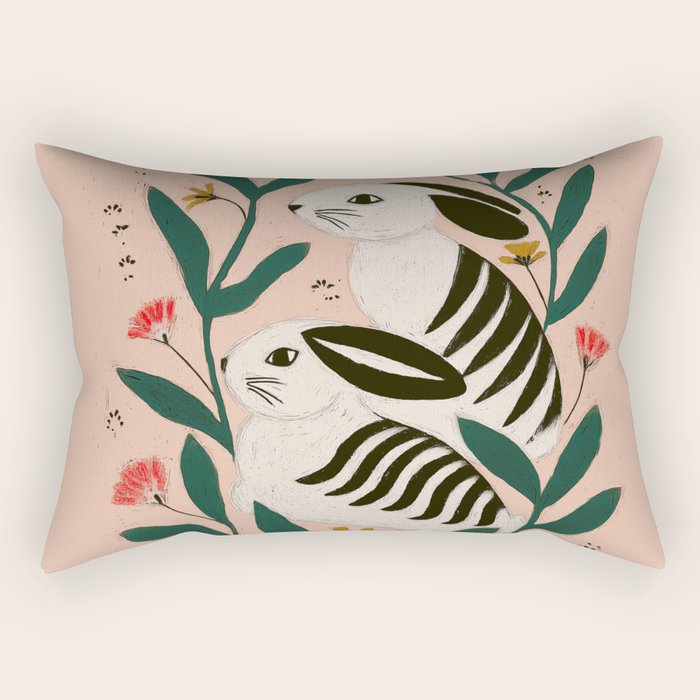 Hares Among Flowers Rectangular Pillow Gallery Image 2