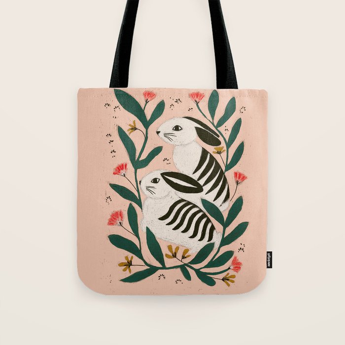 Hares Among Flowers Tote Bag Gallery Image 1