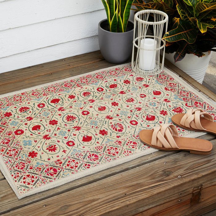Nurata Suzani Uzbekistan Embroidery Print Outdoor Rug Gallery Image 2