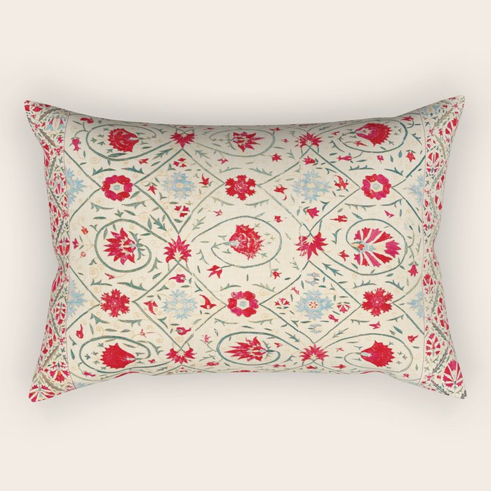 Nurata Suzani Uzbekistan Embroidery Print Rectangular Pillow Gallery Image 2