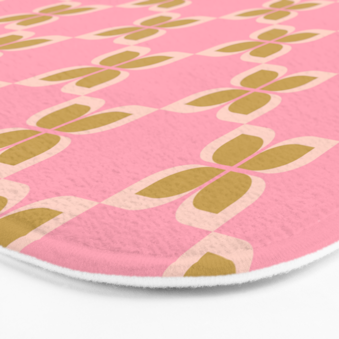 Retro flower check pink green Bath Mat Gallery Image 3