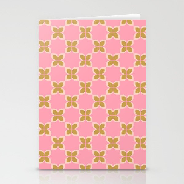 Retro flower check pink green Stationery Card Gallery Image 2