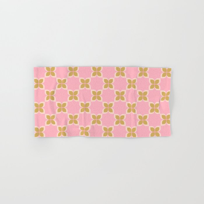 Retro flower check pink green Bath Towel Gallery Image 1
