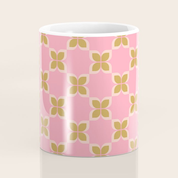 Retro flower check pink green Coffee Mug Gallery Image 4